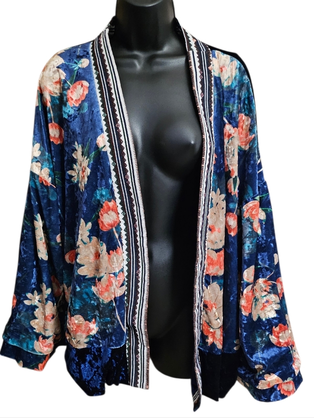 Loveriche LG Calliope Boho Festival Velour Floral Kimono Jacket Drop Shoulder - Picture 6 of 14